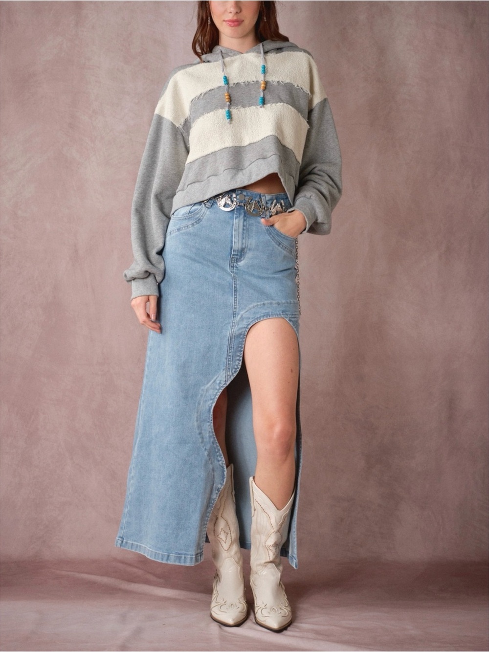 Rodeo Light Blue High-Slit Denim Maxi Skirt - Picture 10 of 11